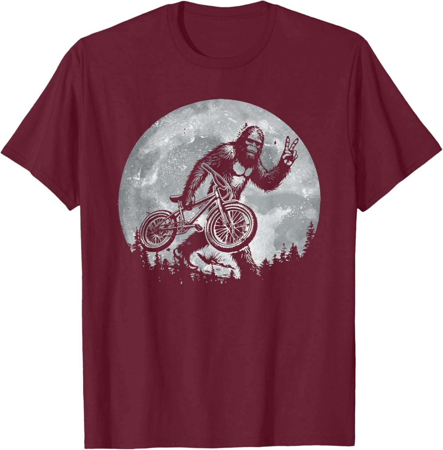 Bigfoot Riding Bicycle Vintage Mountain Biking Bigfoot Biker T-Shirt - T-Shirt | Maroon