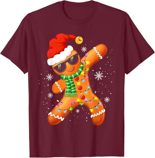 Christmas Shirts Kids Boys Toddler Gingerbread Xmas Lights T-Shirt - T-Shirt | Maroon