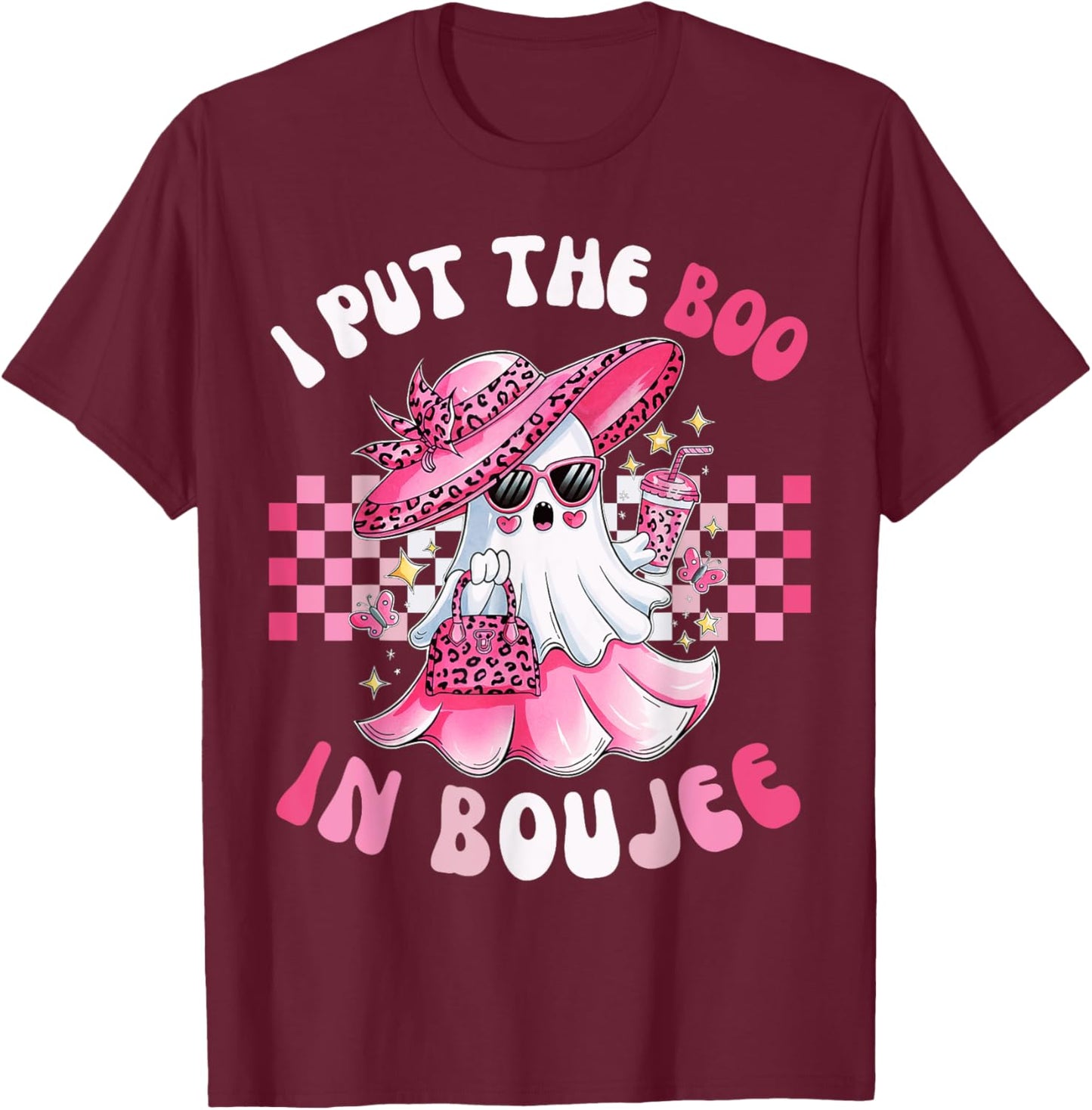Funny I Put The Boo In Boujee Pink Ghost Halloween T-Shirt - T-Shirt | Maroon