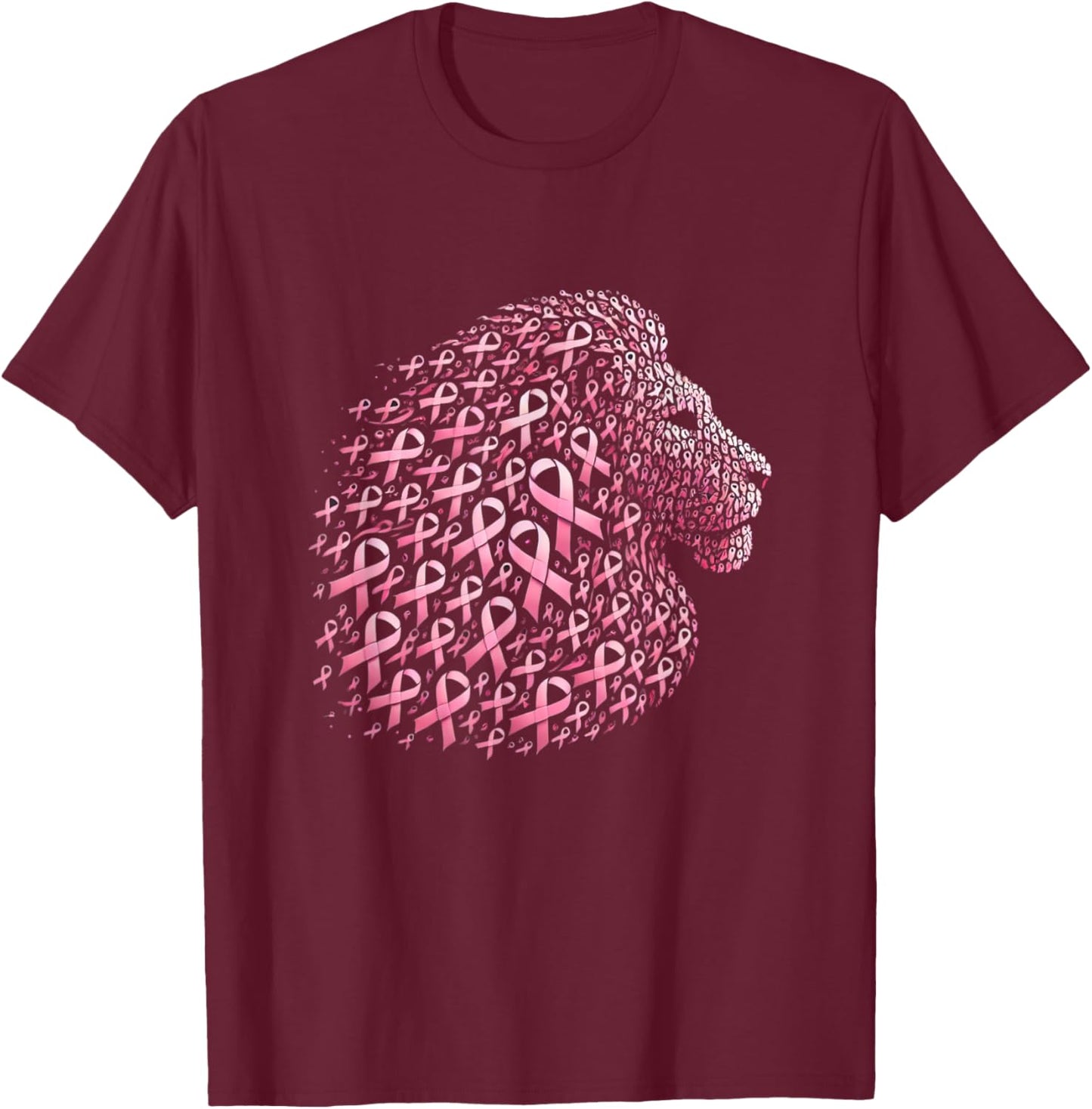 Cute Lion Pink Ribbon Breast Cancer Awareness October Month T-Shirt - T-Shirt | Maroon