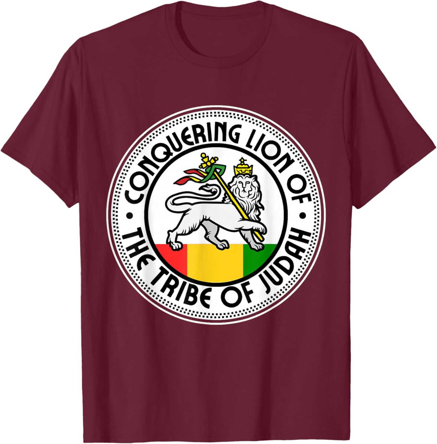 Rastafarian Conquering Lion Of The Tribe Of Judah Reggae T-Shirt - T-Shirt | Maroon