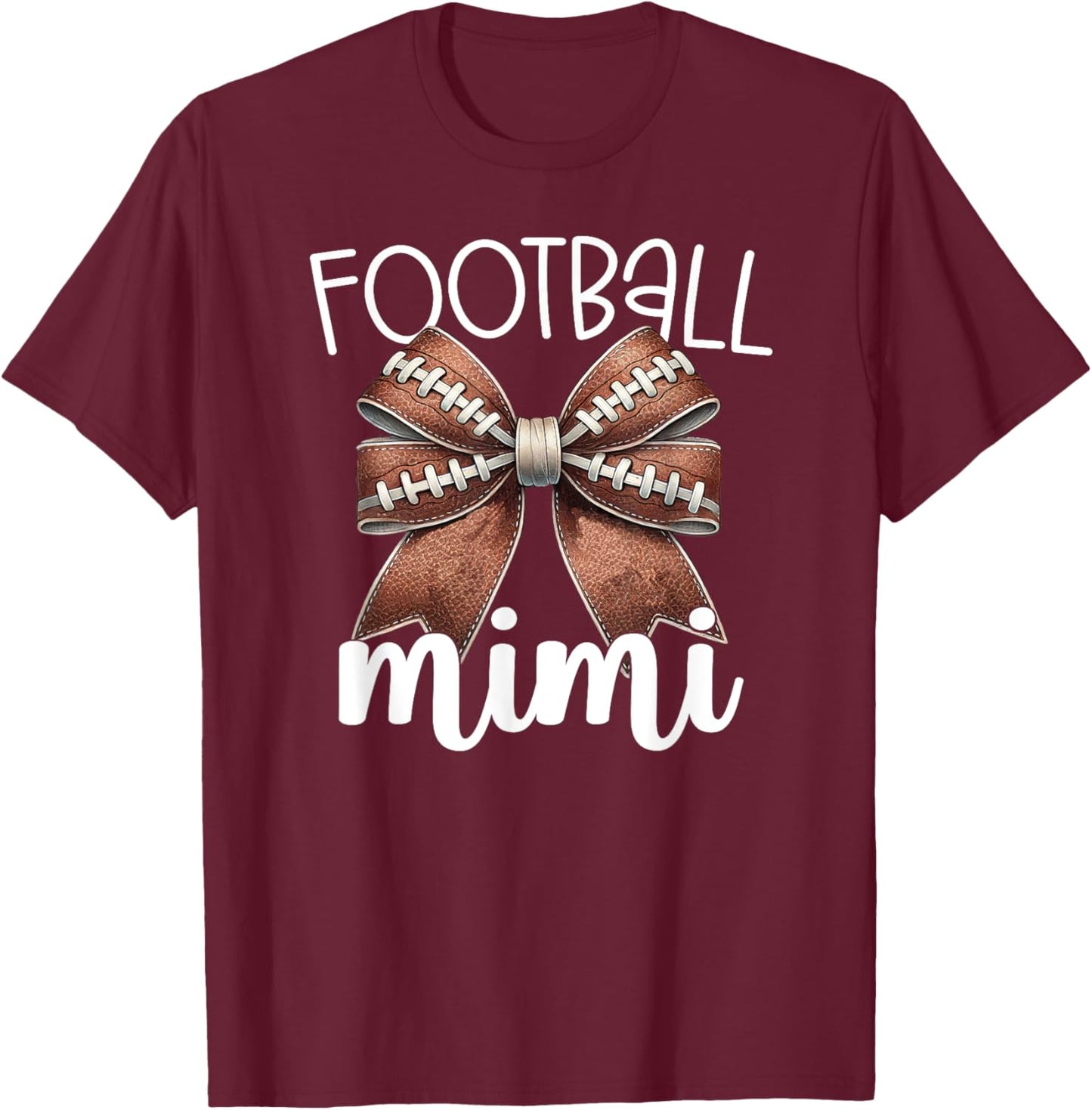 Football Mimi - Football Coquette Bow - Grandma Game Day T-Shirt - T-Shirt | Maroon
