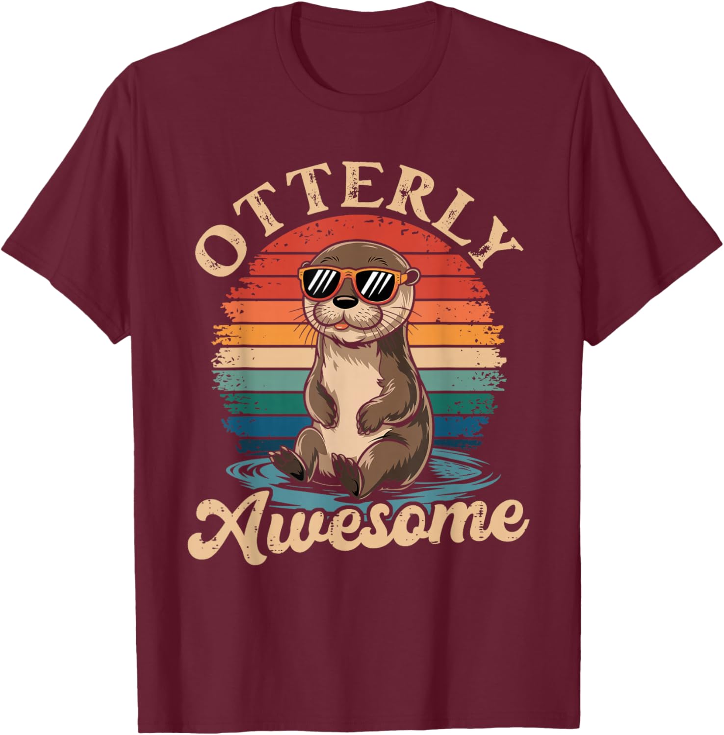 Otterly Awesome Funny Otter Sea Animal Retro T-Shirt - T-Shirt | Maroon