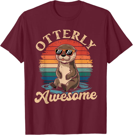 Otterly Awesome Funny Otter Sea Animal Retro T-Shirt - T-Shirt | Maroon