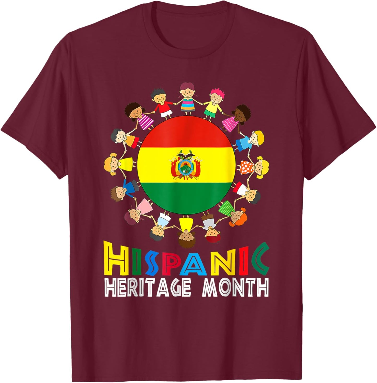 Bolivian Flag Hispanic Heritage Bolivia Boy Girl Kids T-Shirt - T-Shirt | Maroon