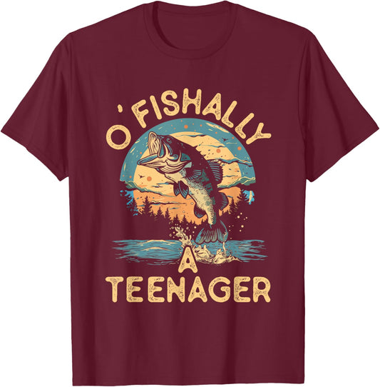 O'Fishally a Teenager Funny Fishing Teens Boys Girls Kids T-Shirt - T-Shirt | Maroon