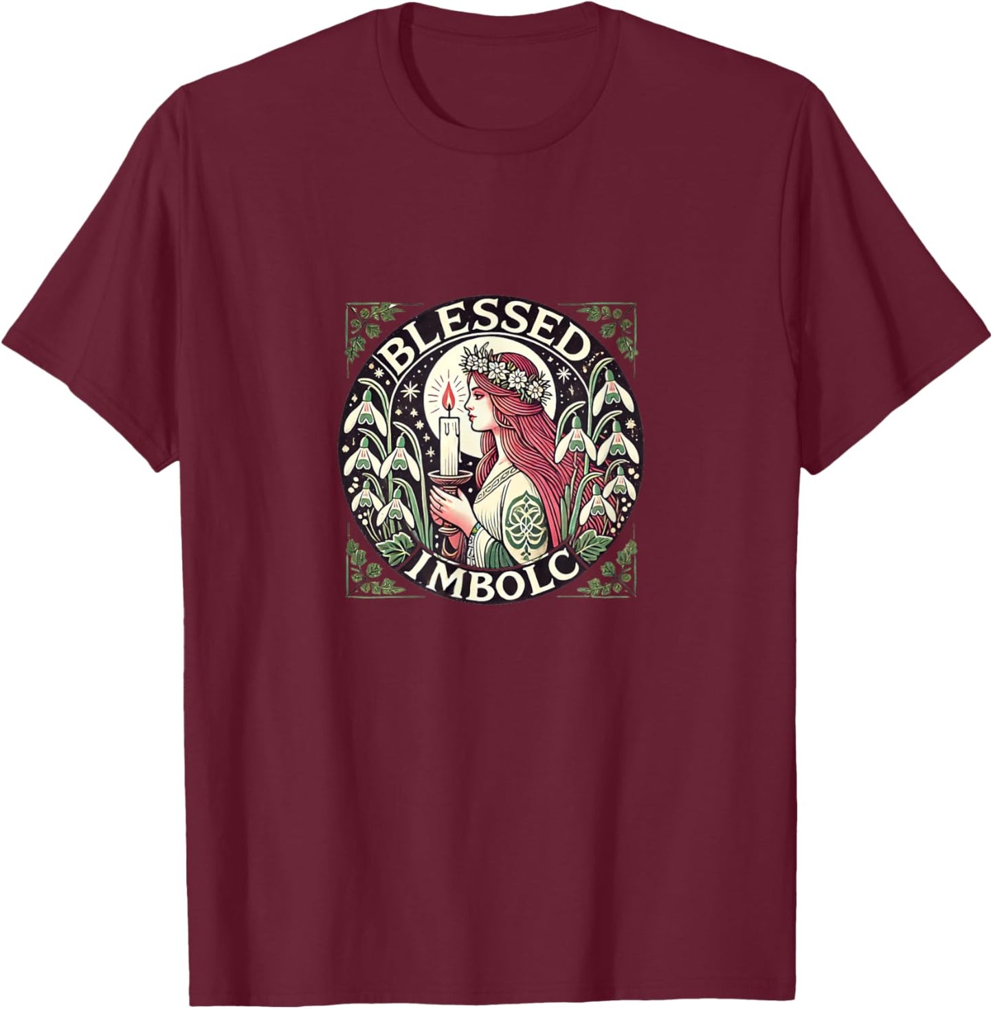 Blessed Imbolc Goddess Illustration Brigid Goddesses T-Shirt - T-Shirt | Maroon