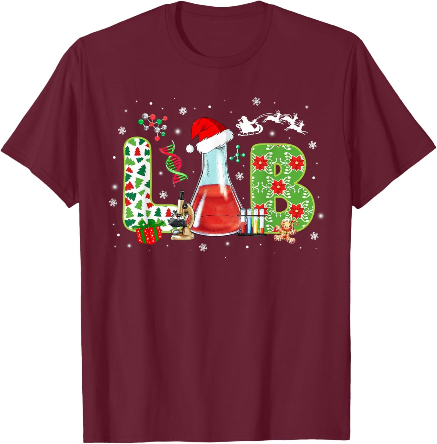 Lab Christmas Laboratory Technician Science Xmas Scientist T-Shirt - T-Shirt | Maroon