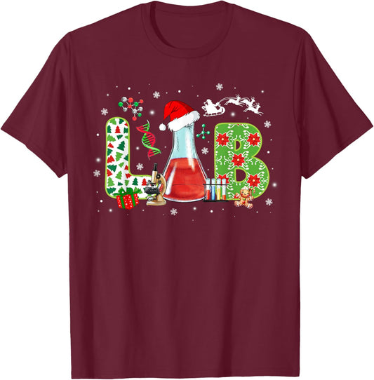 Lab Christmas Laboratory Technician Science Xmas Scientist T-Shirt - T-Shirt | Maroon