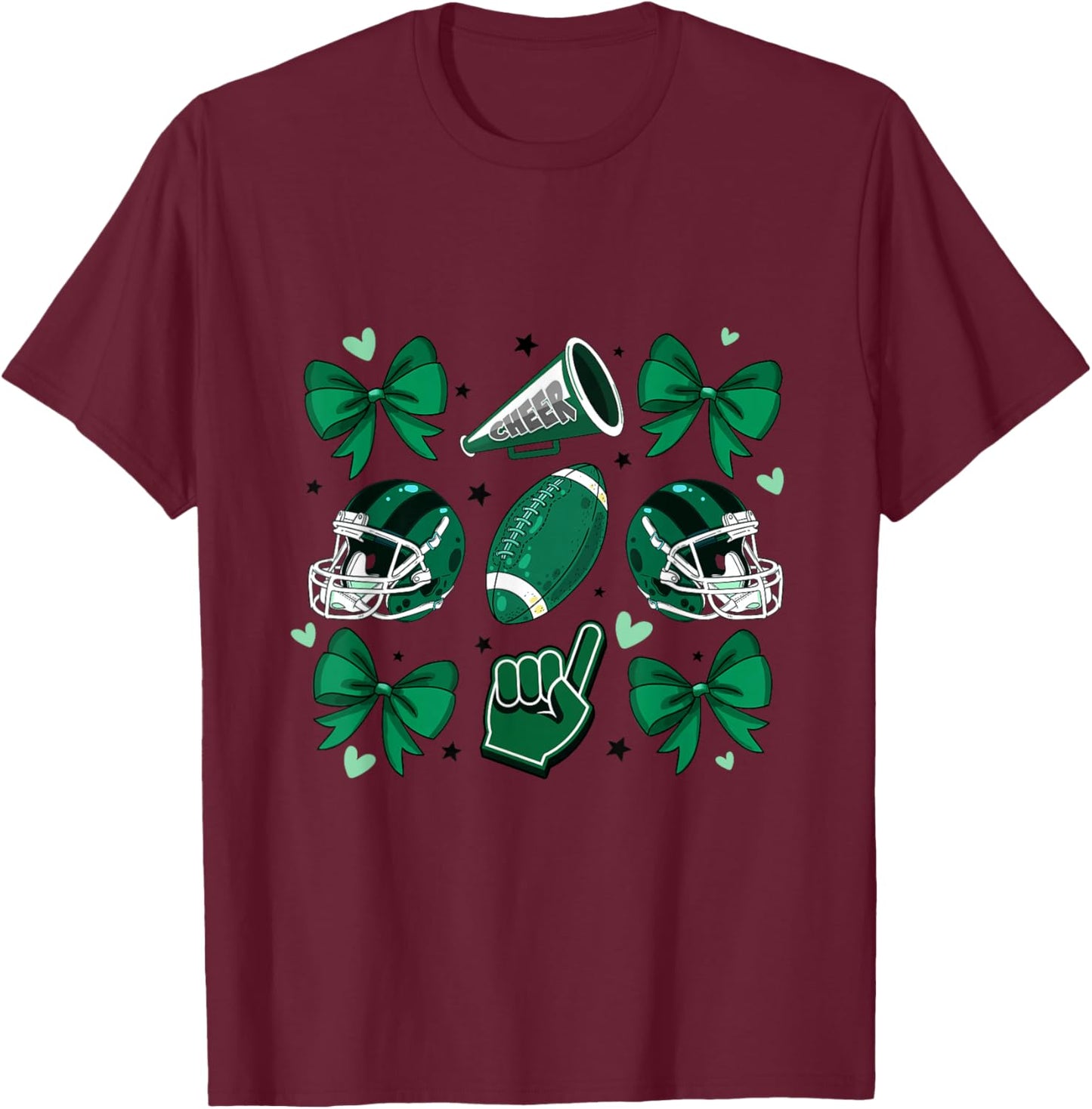 Football Cheer Mom Sister Coquette Bow Game Day Green Women T-Shirt - T-Shirt | Maroon