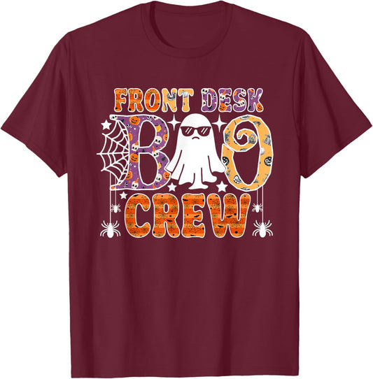 Front Desk Boo Crew Funny Ghost Halloween Receptionist T-Shirt - T-Shirt | Maroon
