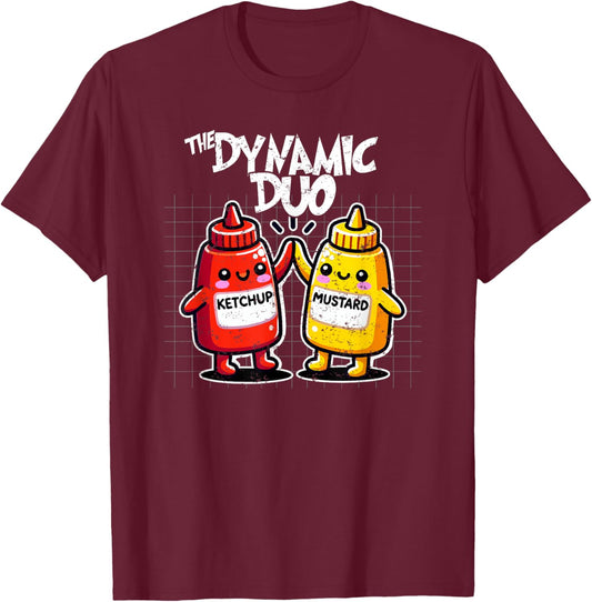 Ketchup Mustard Dynamic Duo Best Friends Funny Condiment T-Shirt - T-Shirt | Maroon