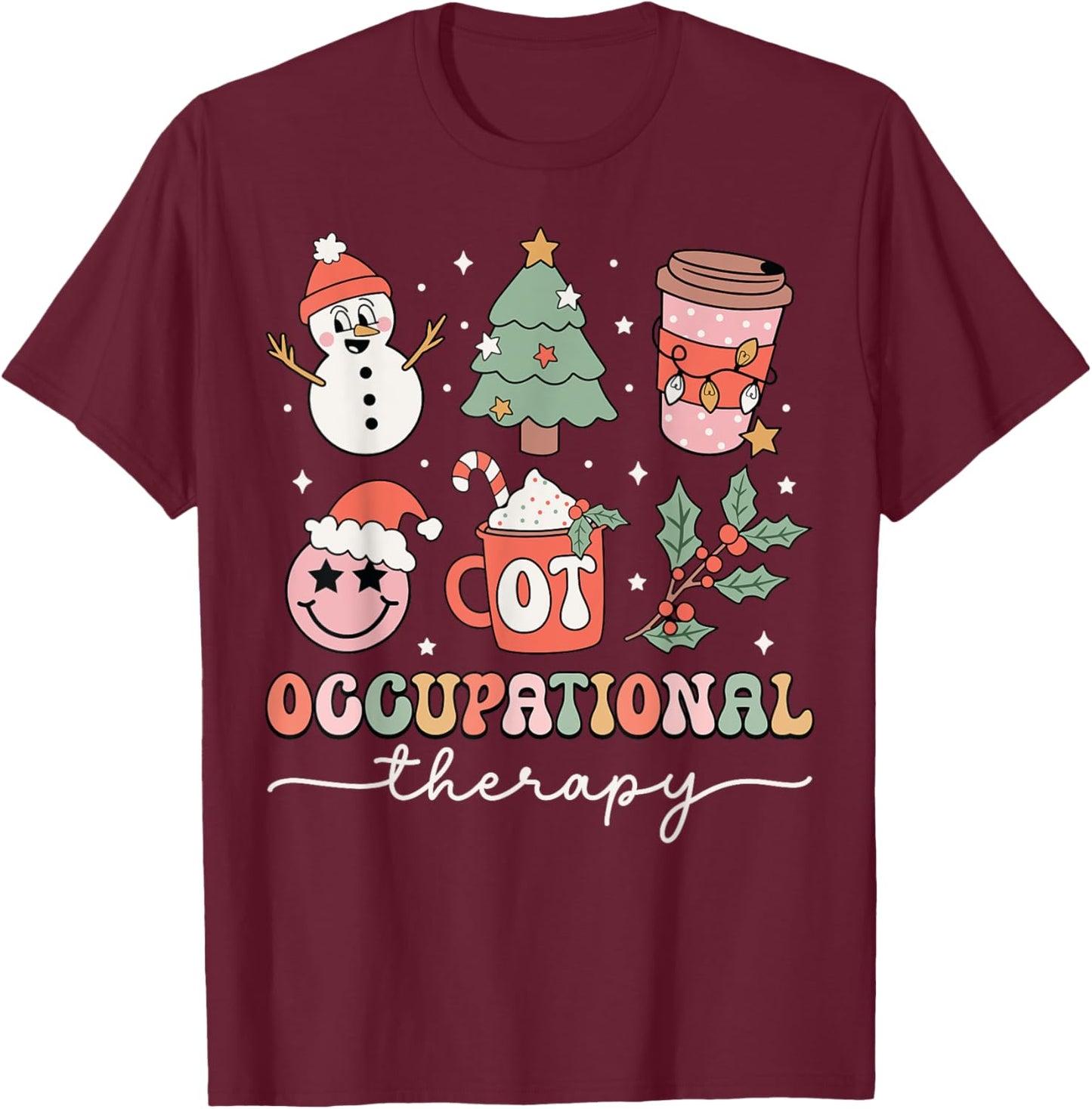 OT Occupational Therapy Therapist Christmas OT & OTA Snowmen T-Shirt - T-Shirt | Maroon