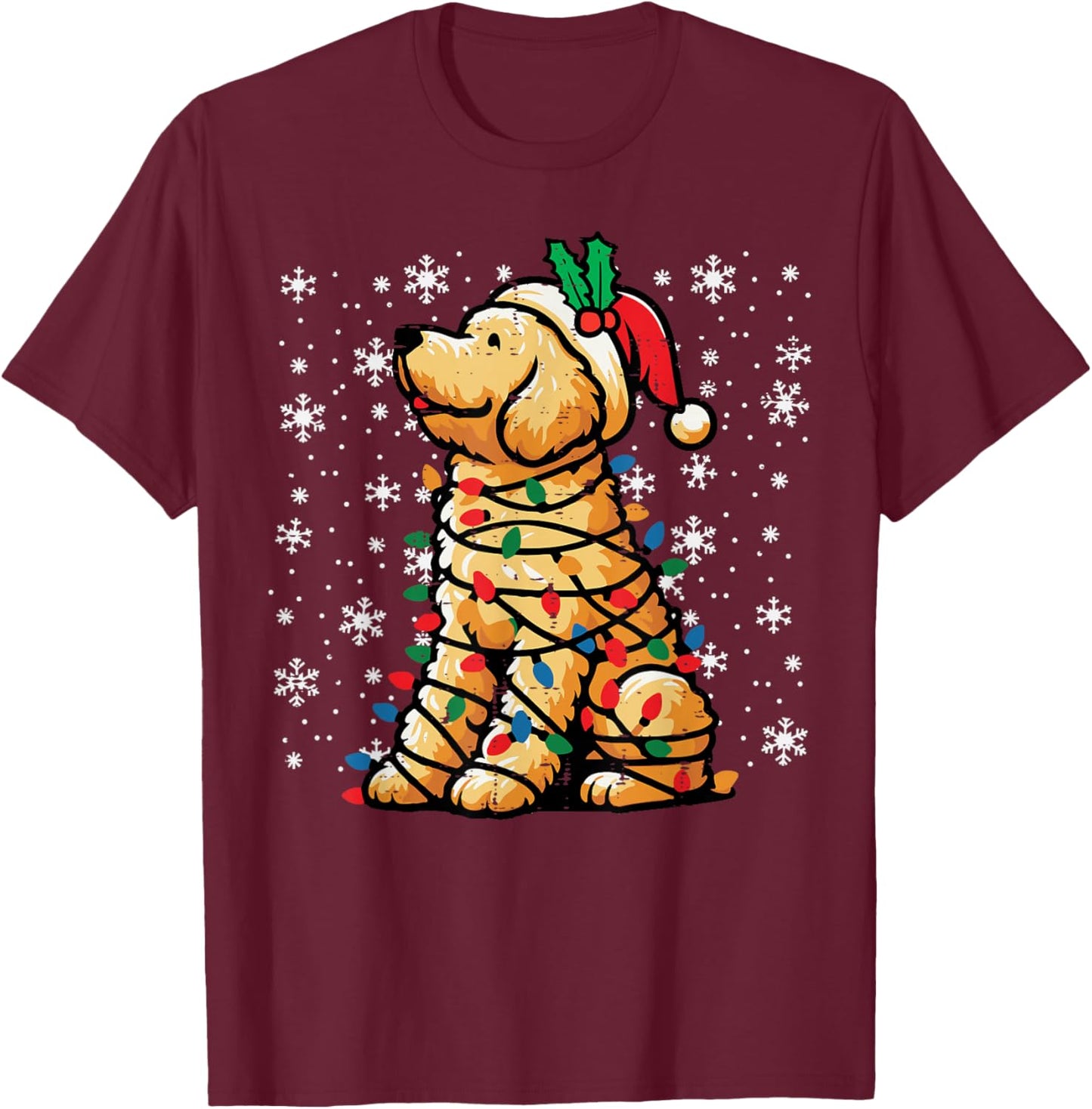 Christmas Dog Goldendoodle Santa Cute Xmas Men Women Kids T-Shirt - T-Shirt | Maroon