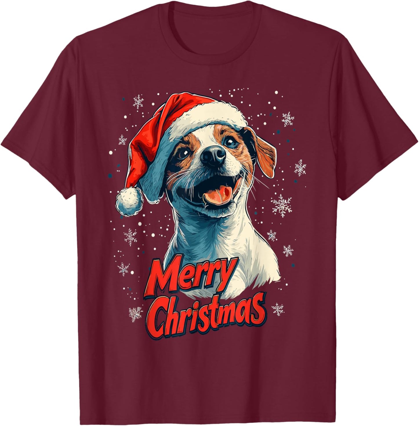 Jack Russell Santa Hat Merry Christmas Xmas Dog Lover Pajama T-Shirt - T-Shirt | Maroon