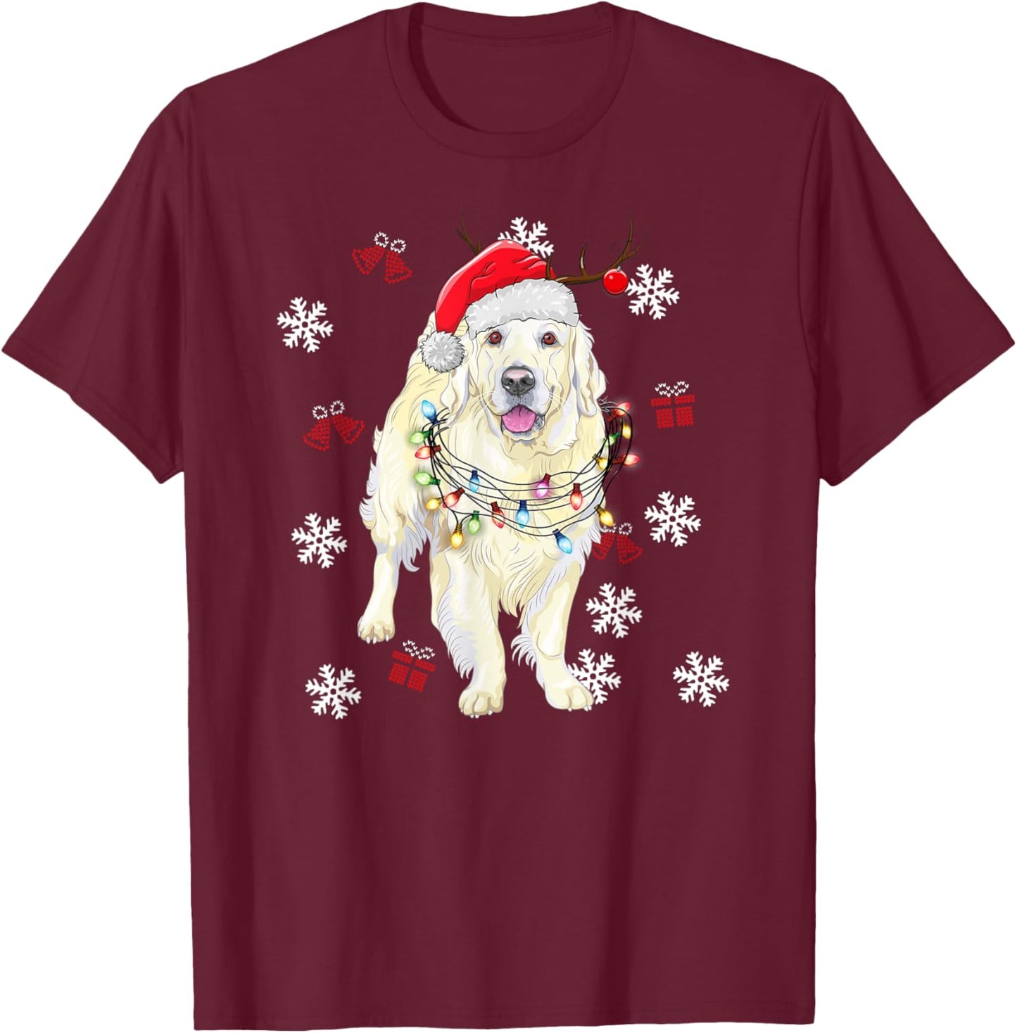 Christmas Dog Sweater Golden retriever Pajama Men Women T-Shirt - T-Shirt | Maroon