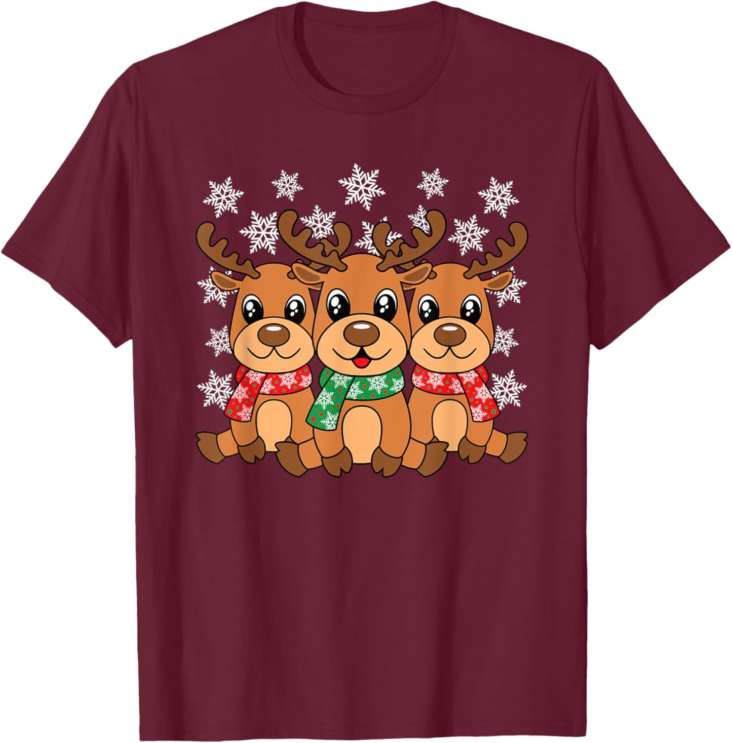 Christmas Reindeer Cute Xmas Men Women Kids T-Shirt - T-Shirt | Maroon