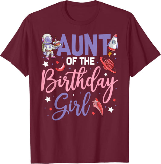 Two The Moon Aunt Of the Birthday Girl Astronaut Family T-Shirt - T-Shirt | Maroon