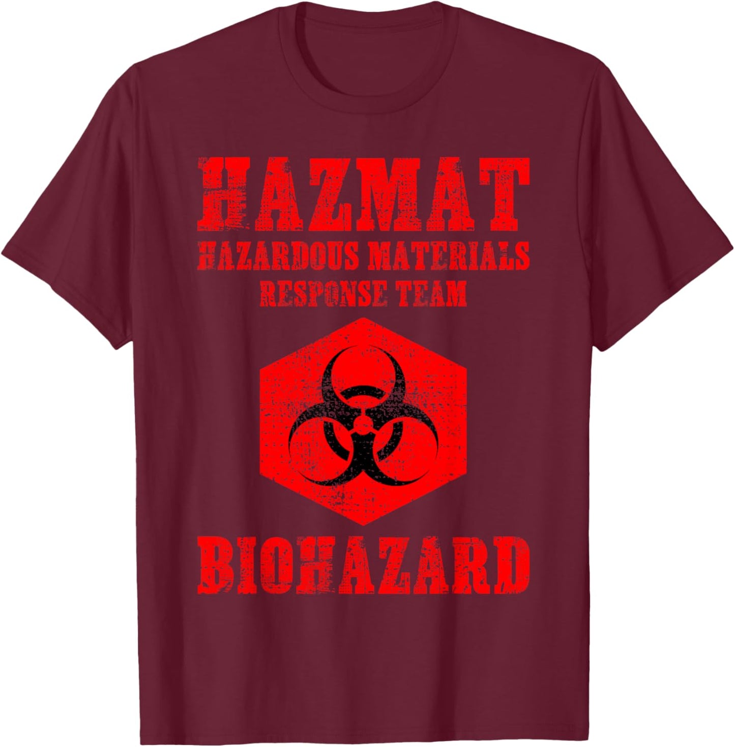 Hazardous Material Hazmat Response Team Grunge Biohazard T-Shirt - T-Shirt | Maroon