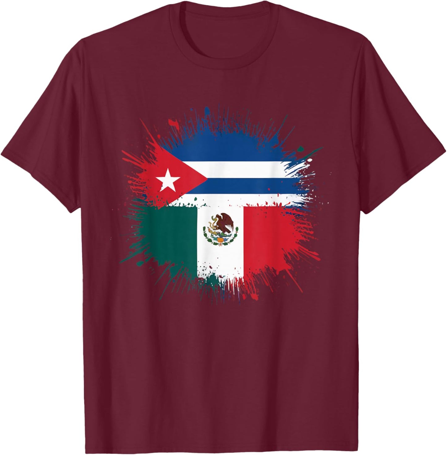 Half Cuban Half Mexican Country Mexico Flag Cuba T-Shirt - T-Shirt | Maroon