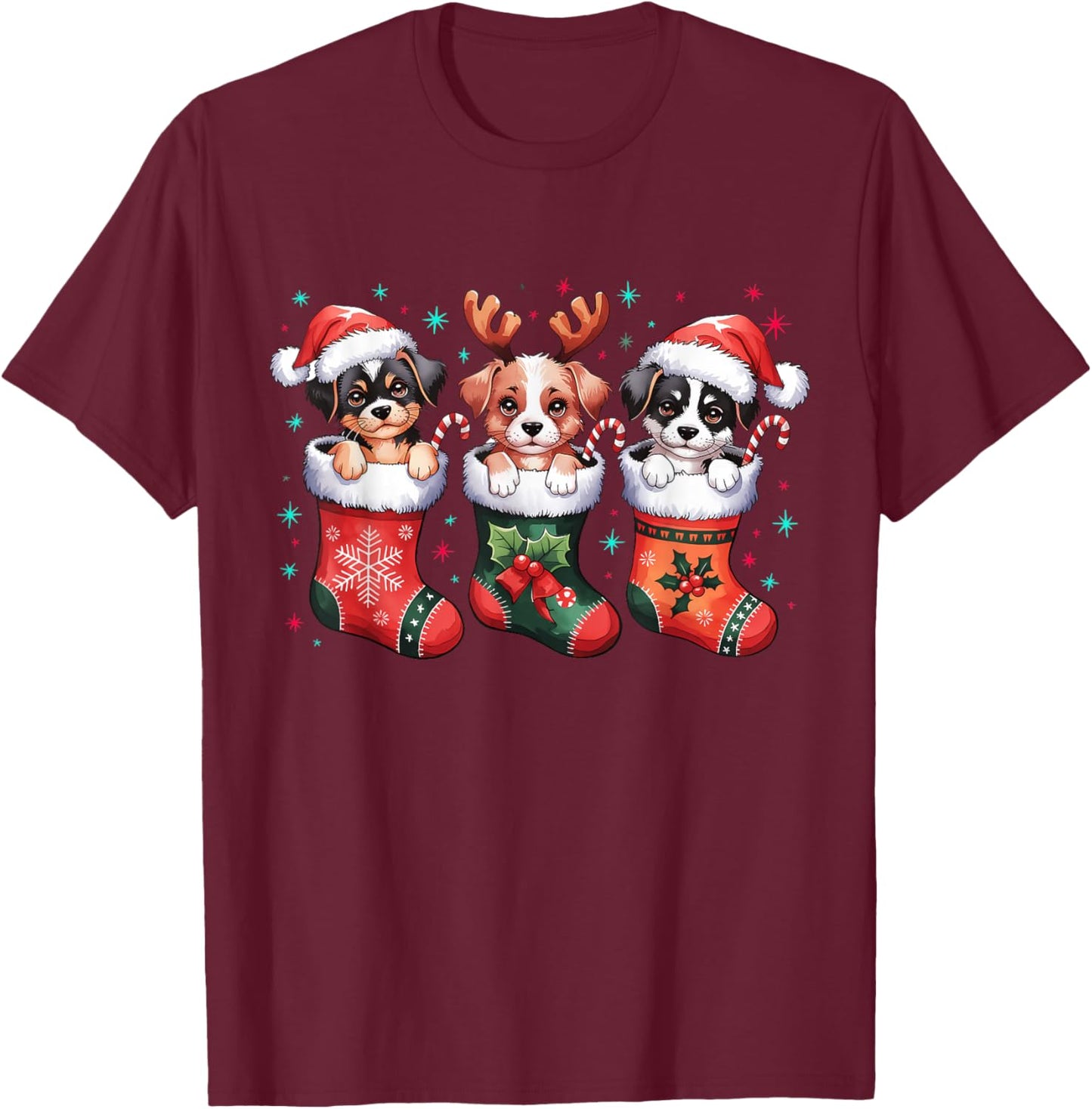 Cute Dog Christmas Santa Funny Christmas Xmas Dog Men Women T-Shirt - T-Shirt | Maroon