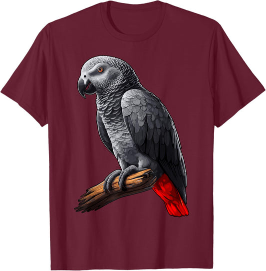 African Grey Parrot T-Shirt - T-Shirt | Maroon