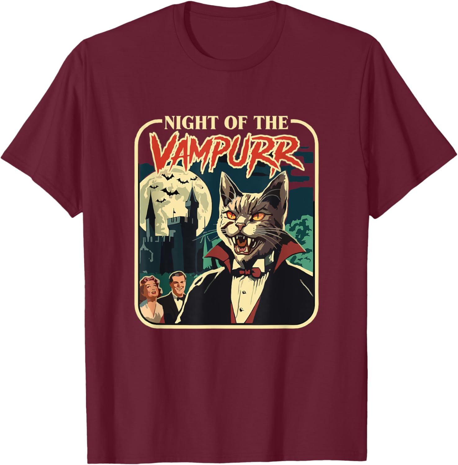 Night Of The Vampurr Cat Lovers Halloween Men Women T-Shirt - T-Shirt | Maroon