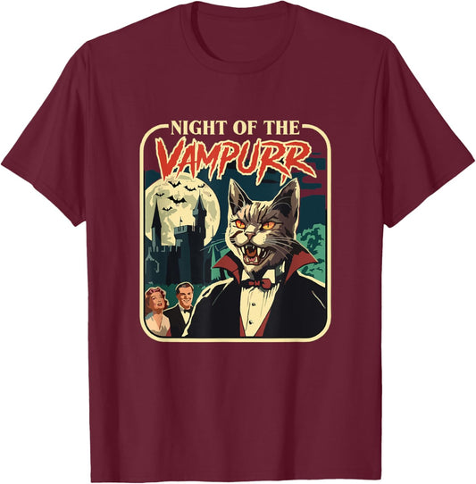 Night Of The Vampurr Cat Lovers Halloween Men Women T-Shirt - T-Shirt | Maroon