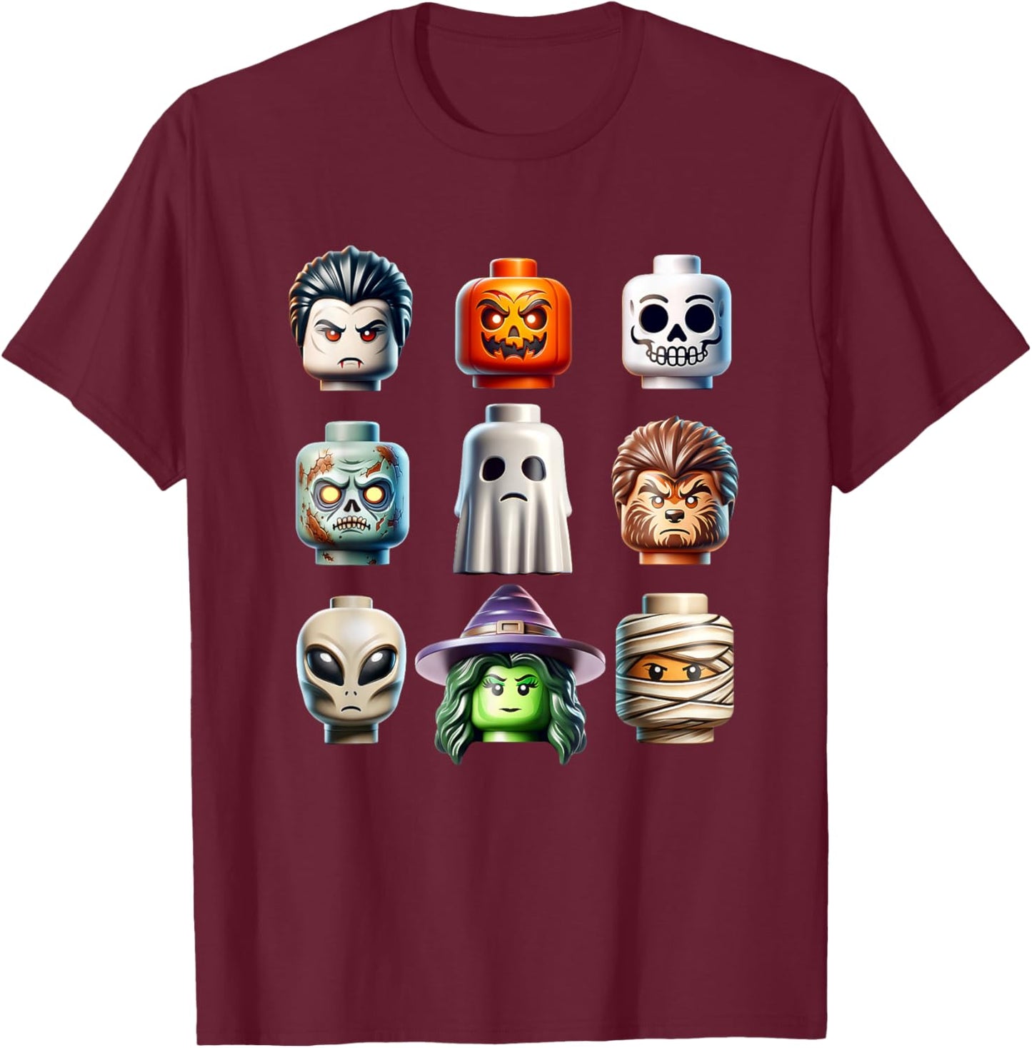 Halloween Building Bricks Costume Pumpkin Matching Family T-Shirt - T-Shirt | Maroon