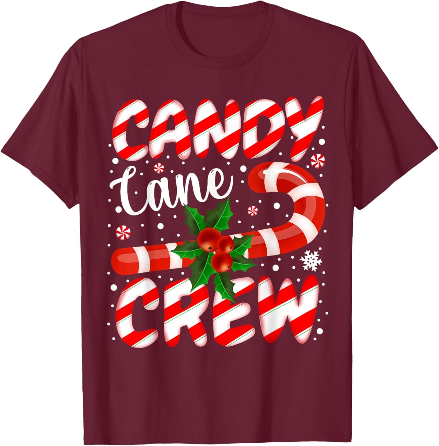 Candy Cane Crew Christmas Family Matching Xmas Pajamas T-Shirt - T-Shirt | Maroon