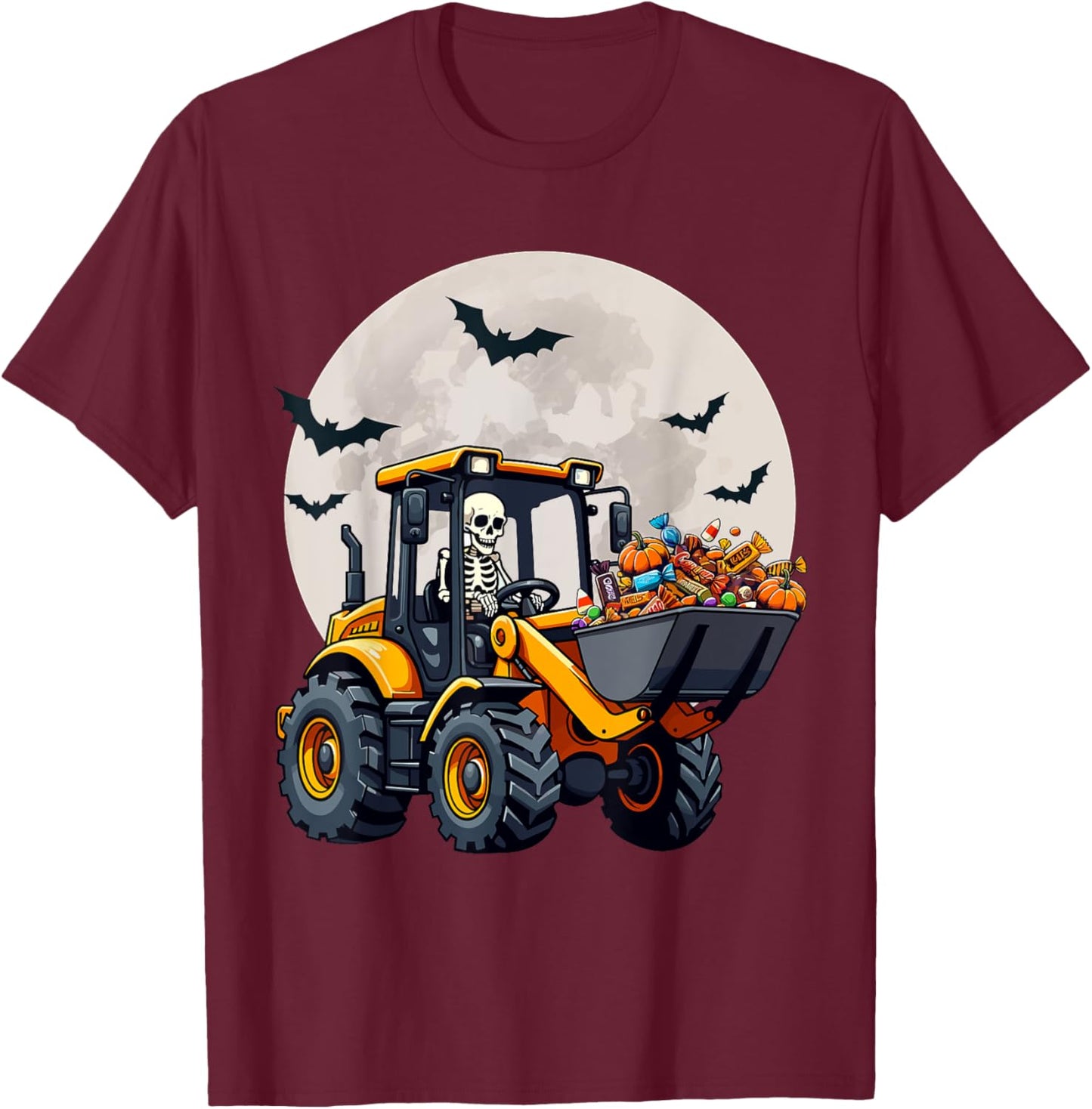 Skeleton Driving Candy Loader Kids Halloween Truck Costume T-Shirt - T-Shirt | Maroon
