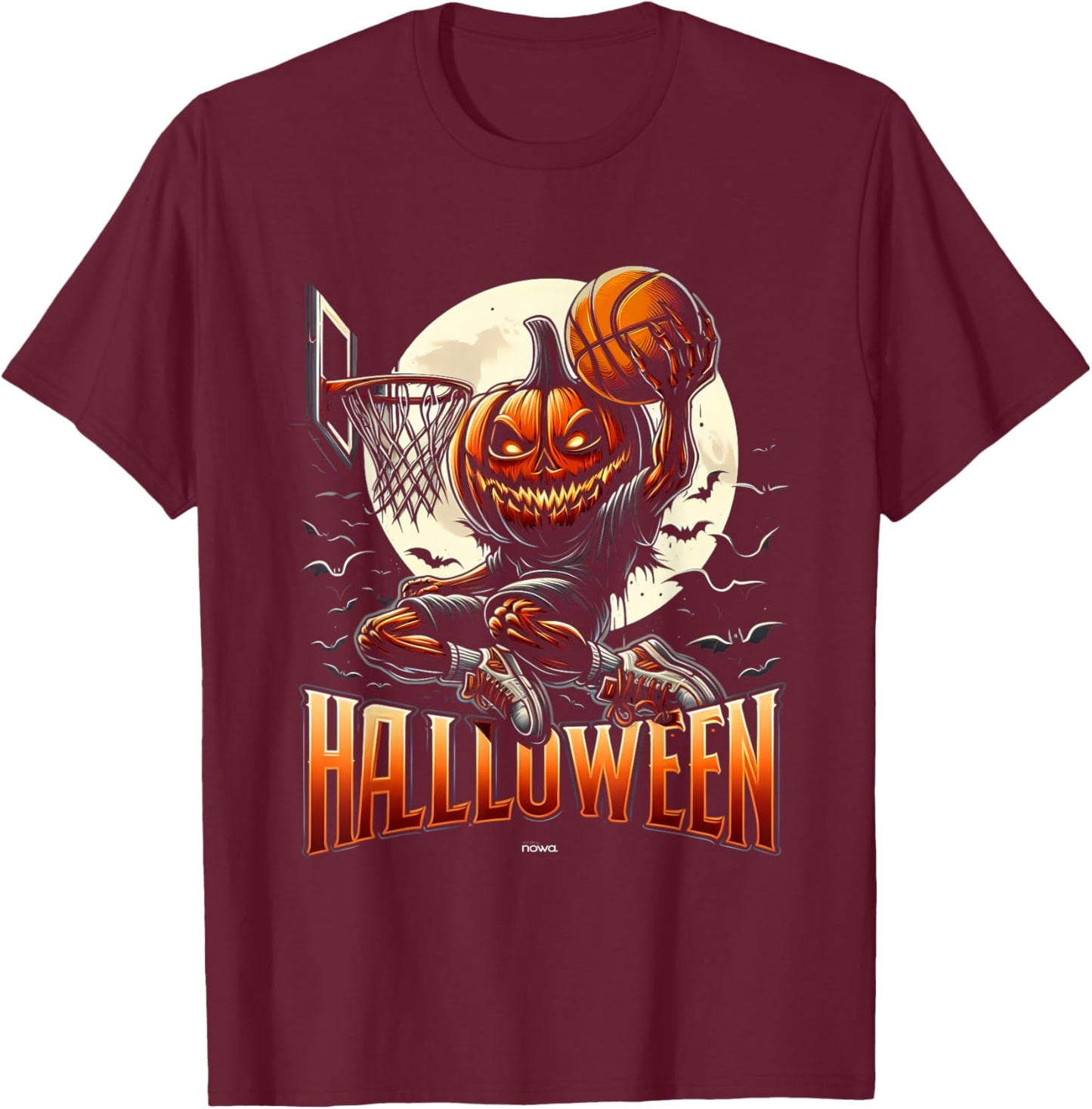 Halloween Basketball Scary Pumpkin Moonlight Slam T-Shirt - T-Shirt | Maroon