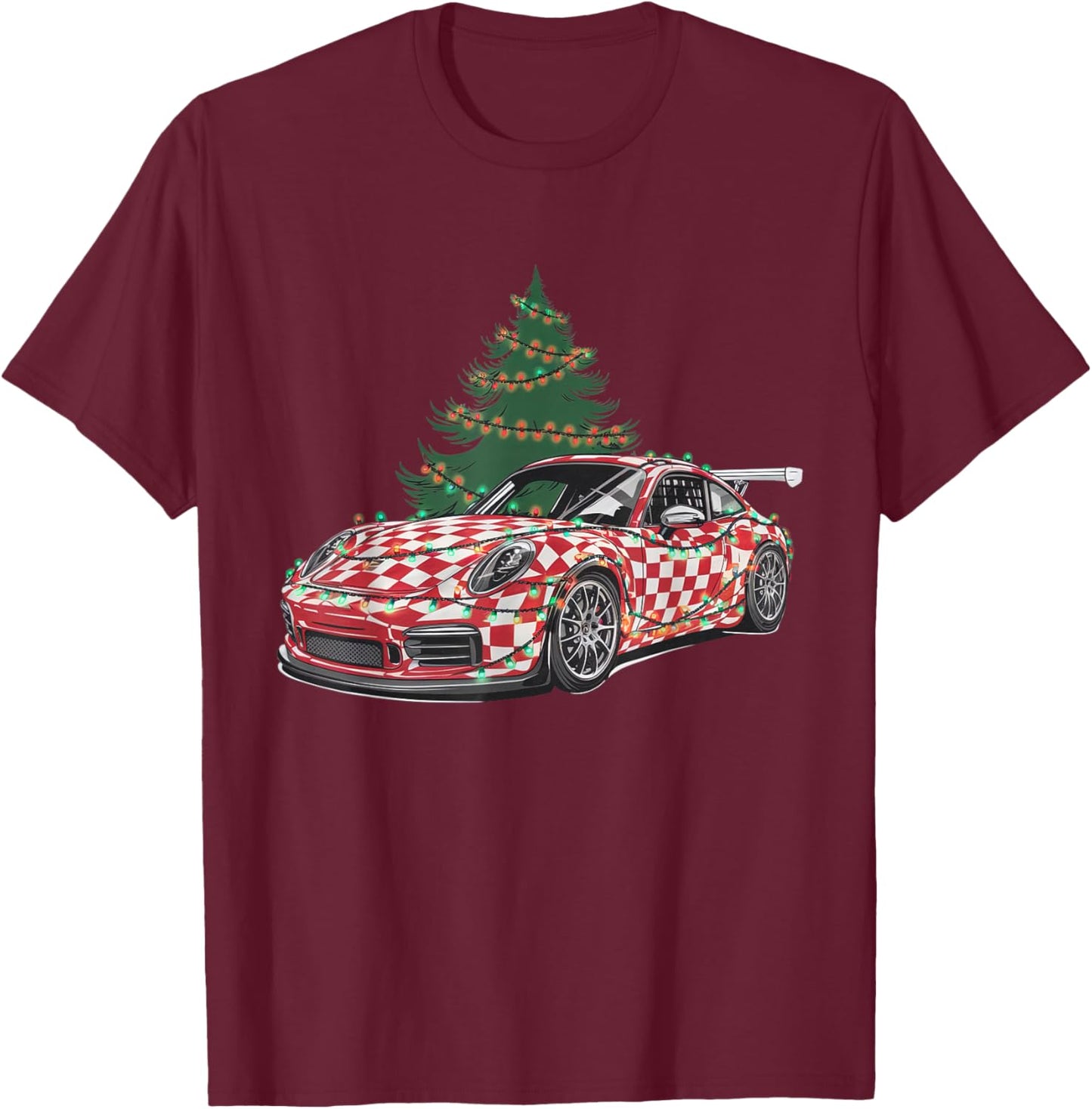 Race Car Christmas Tree & Lights Racing Car Xmas For Kid Men T-Shirt - T-Shirt | Maroon