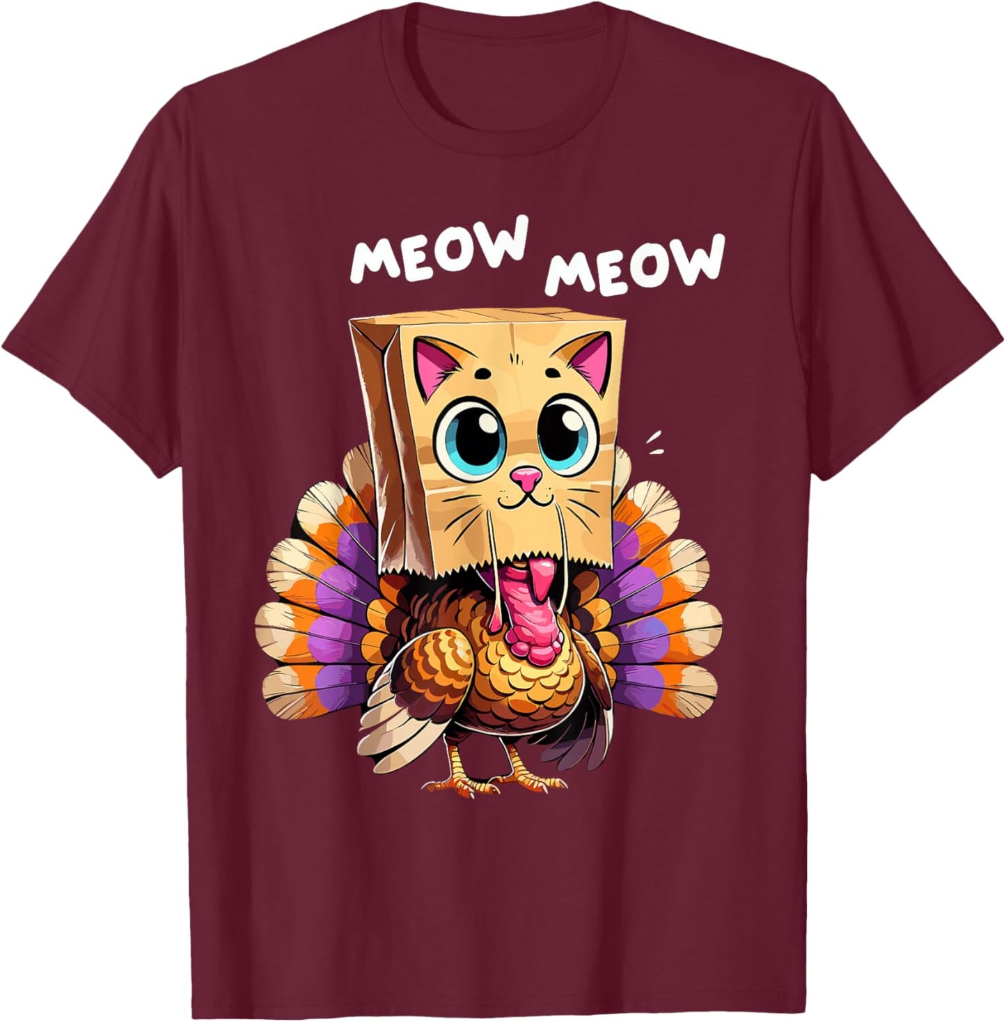 Turkey Cat Meow Thanksgiving Shirts Women Thanksgiving Gifts T-Shirt - T-Shirt | Maroon