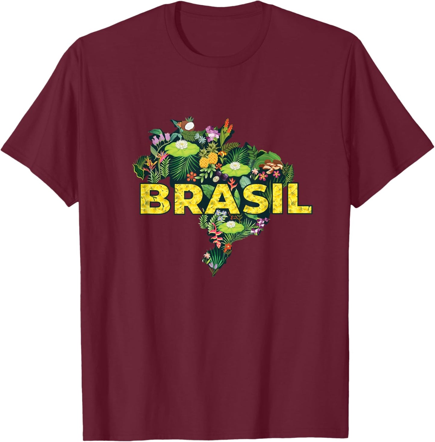 Brazil Botanical Map - Brazilian Carnival Brasil Souvenir T-Shirt - T-Shirt | Maroon