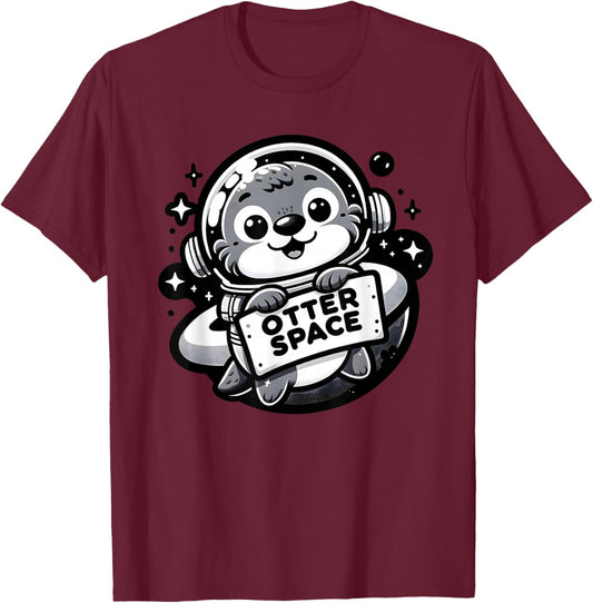 Space Otter Astronaut Design For Kids And Adults Otter T-Shirt - T-Shirt | Maroon