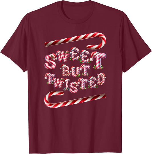 Sweet But Twisted. Two Candy Cane Sticks. Funny Xmas T-Shirt - T-Shirt | Maroon
