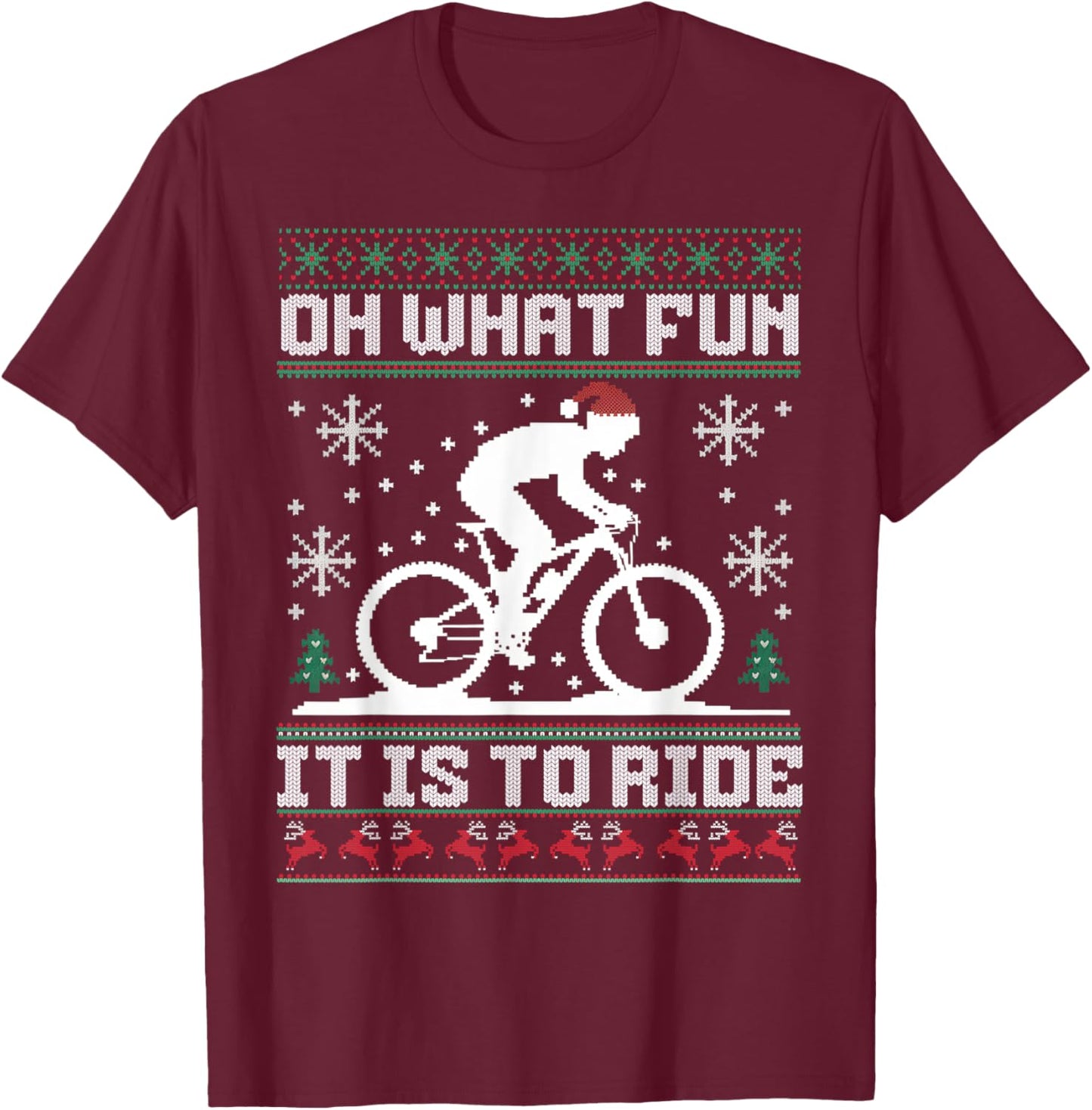 Oh What Fun It Is To Ride Mountain Bike Biker Christmas T-Shirt - T-Shirt | Maroon