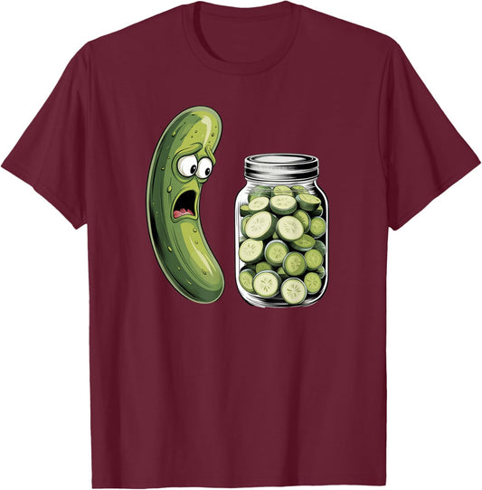 Funny Pickle Surprise A Cucumber And A Jar Of Sliced Pickles T-Shirt - T-Shirt | Maroon