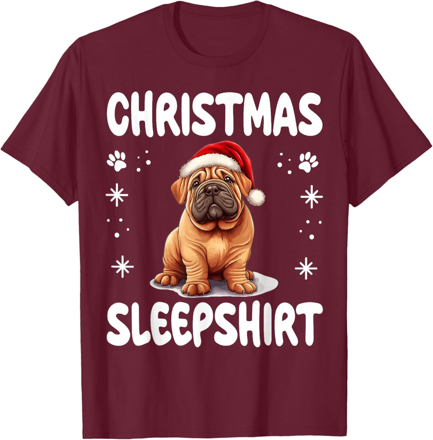 Chinese Shar-Pei Dog Nightgown Pajama Christmas Sleepshirt Women Kids T-Shirt - T-Shirt | Maroon