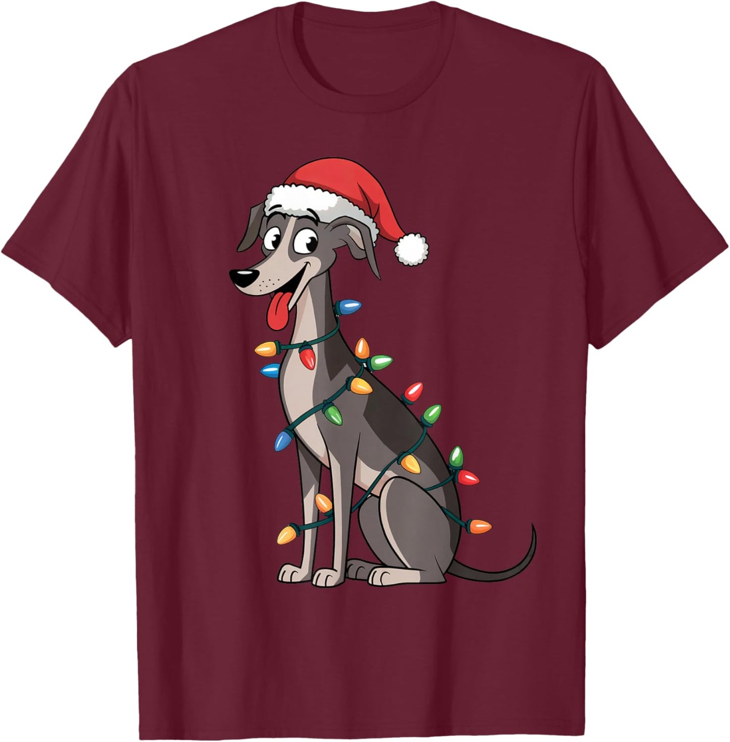 Italian Greyhound Christmas Lights Xmas Dogs Gifts Men Women T-Shirt - T-Shirt | Maroon