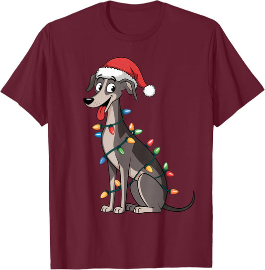 Italian Greyhound Christmas Lights Xmas Dogs Gifts Men Women T-Shirt - T-Shirt | Maroon