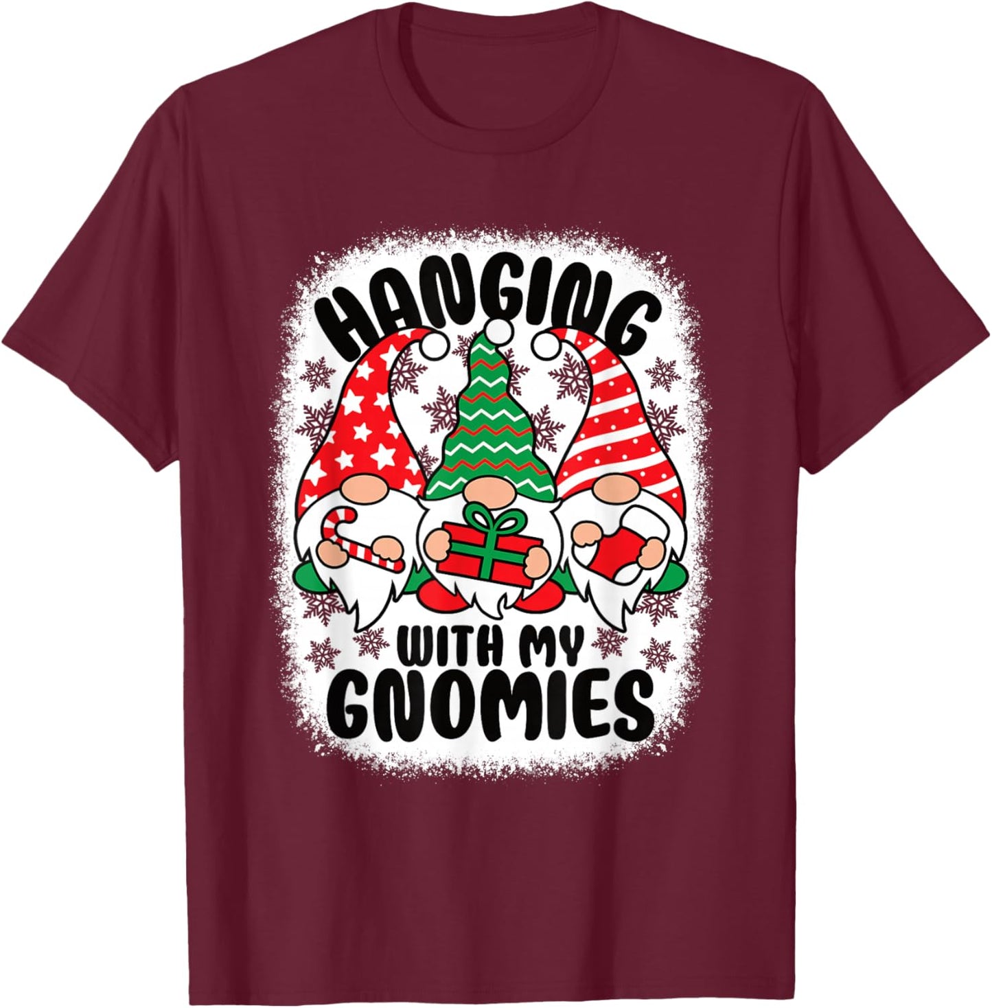 Hanging With My Gnomies Funny Christmas Xmas Gnome T-Shirt - T-Shirt | Maroon
