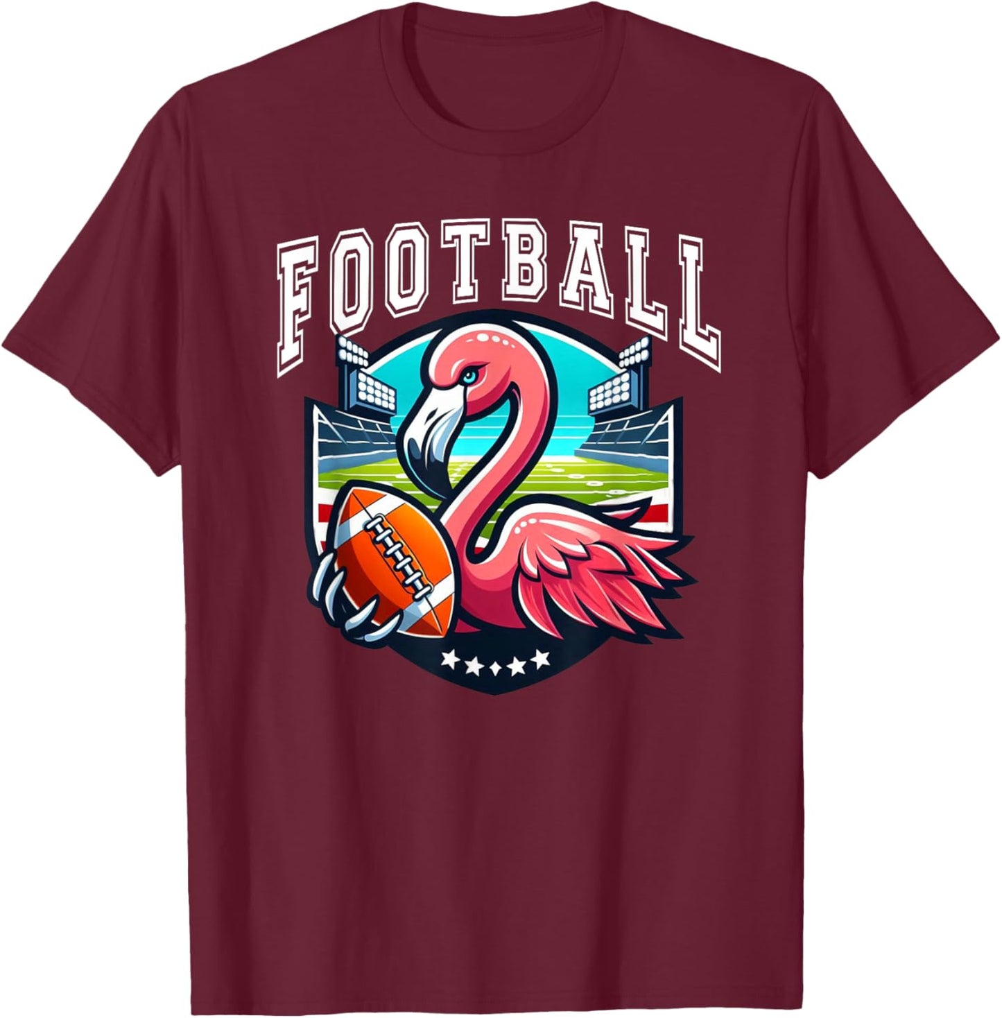Football Pink Flamingo Playing Football T-Shirt - T-Shirt | Maroon