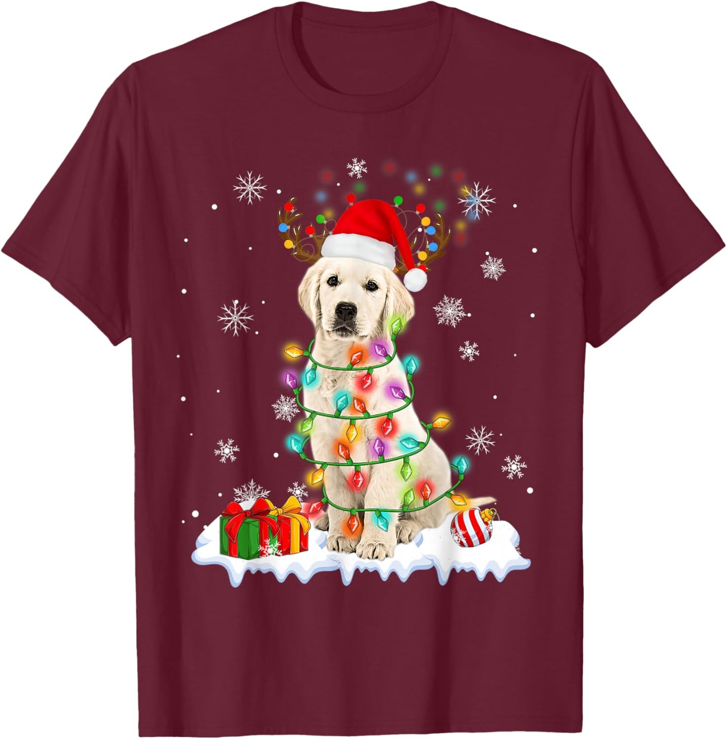 Funny Santa Labrador Retriever Christmas Light Dog Xmas 2025 T-Shirt - T-Shirt | Maroon