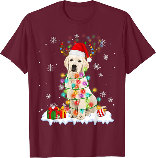 Funny Santa Labrador Retriever Christmas Light Dog Xmas 2025 T-Shirt - T-Shirt | Maroon
