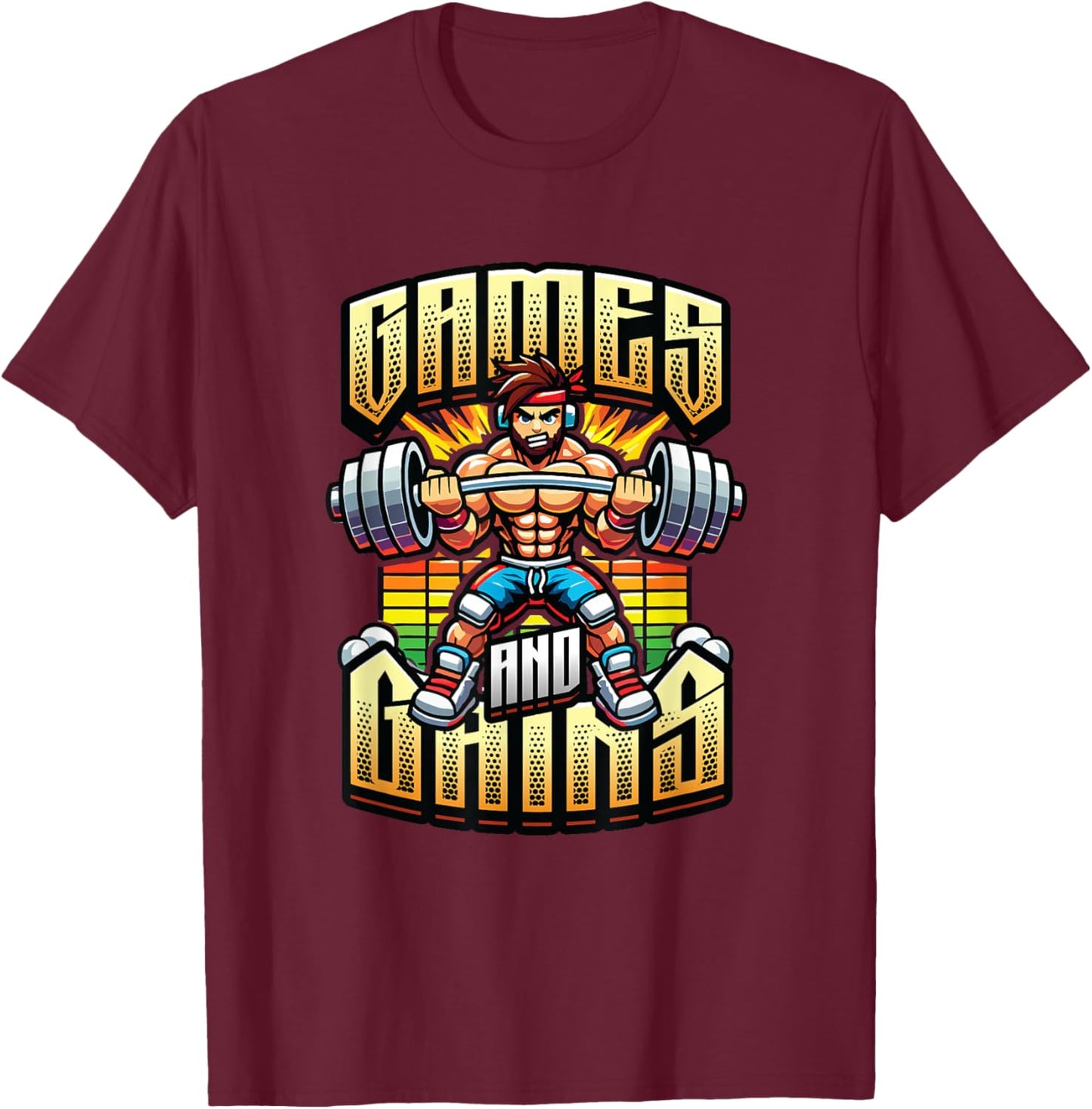 Games And Gains Gym Workout Fitness Enthusiast Gamer T-Shirt - T-Shirt | Maroon