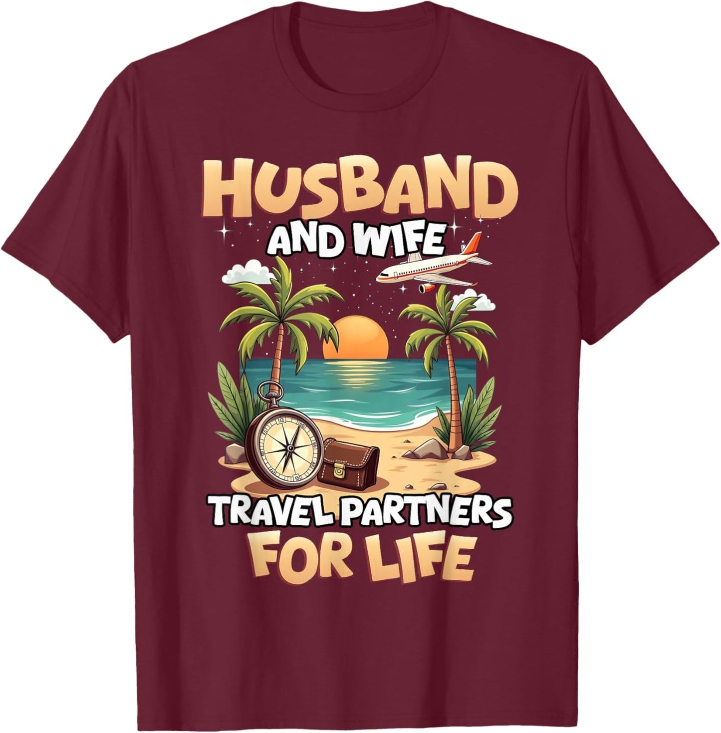 Husband And Wife Travel Partners Beach Matching Couples T-Shirt - T-Shirt | Maroon