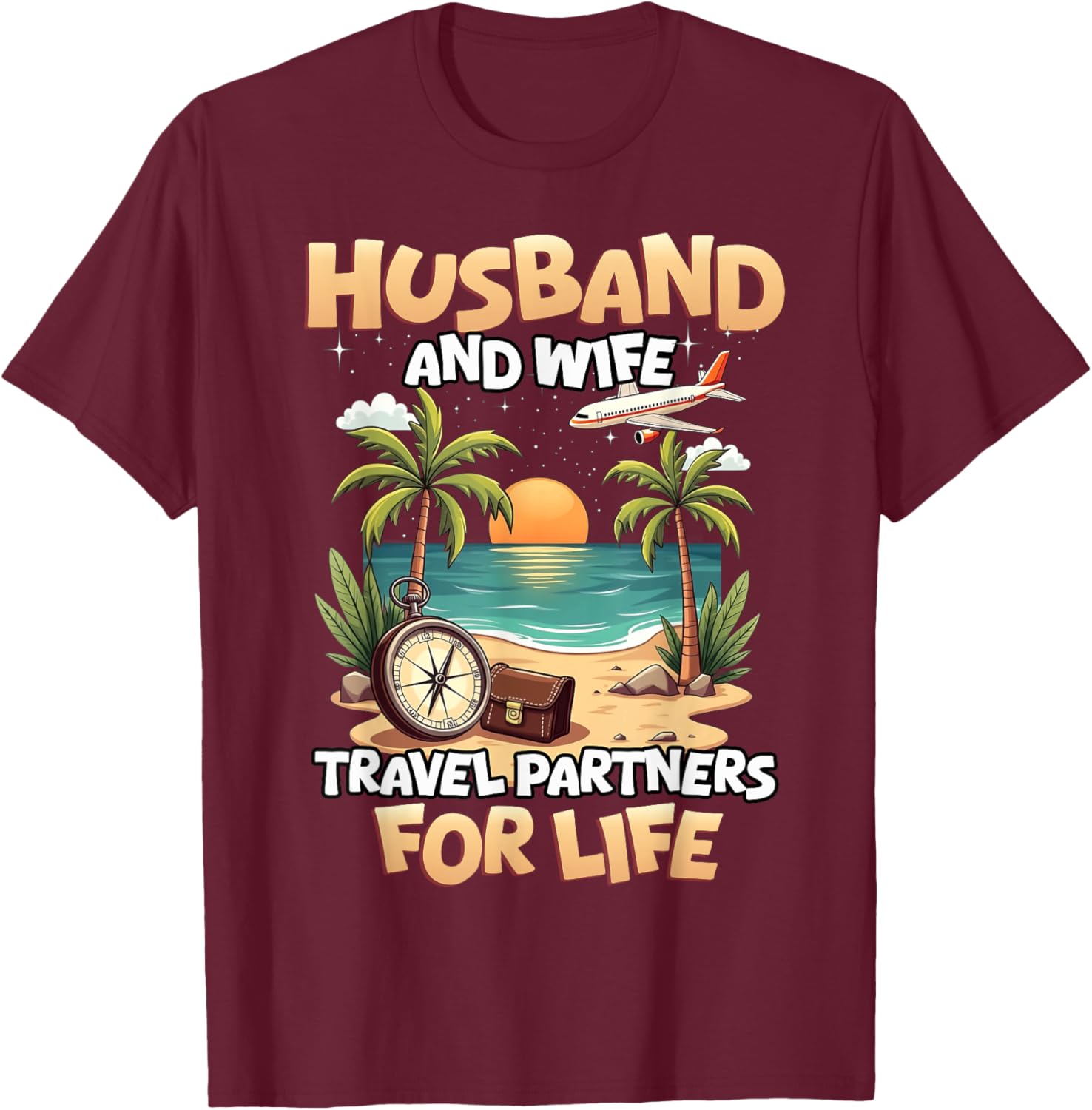 Husband And Wife Travel Partners Beach Matching Couples T-Shirt - T-Shirt | Maroon