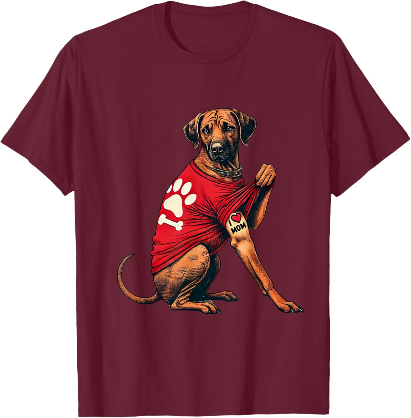 Funny I Love Mom Tattoo Rhodesian Ridgeback Mom T-Shirt - T-Shirt | Maroon